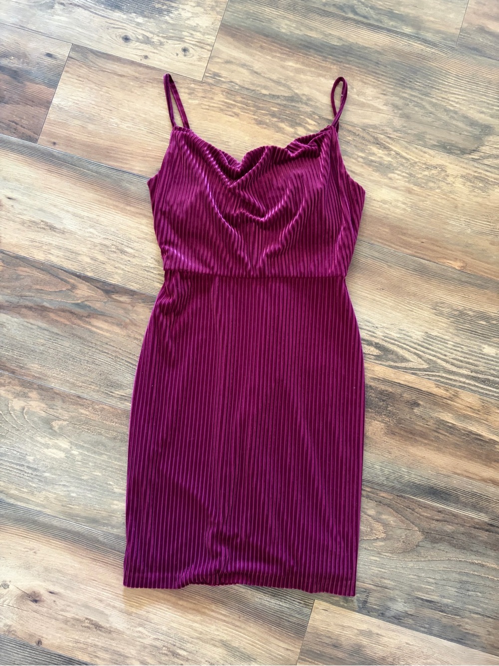 Morgan & Co. Ribbed Velvet Cowl Neck Mini Dress in Burgundy